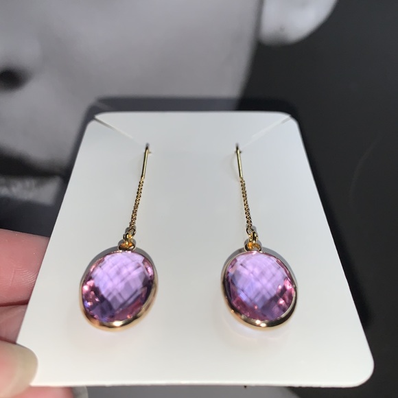 GradeA June Light Alexandrite 18mm Gold Plated Oval Crystal Pendant Drop Earring - Picture 11 of 17